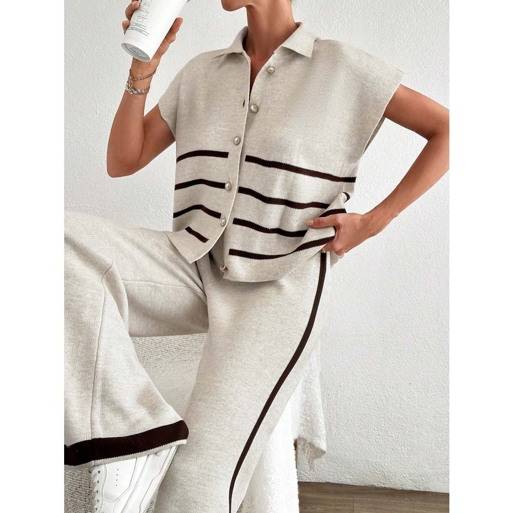 LALO TRİKO YELEKLİ TAKIM - LALO - TRİKO TAKIM - BEJ - L - 20260-BEJ-L