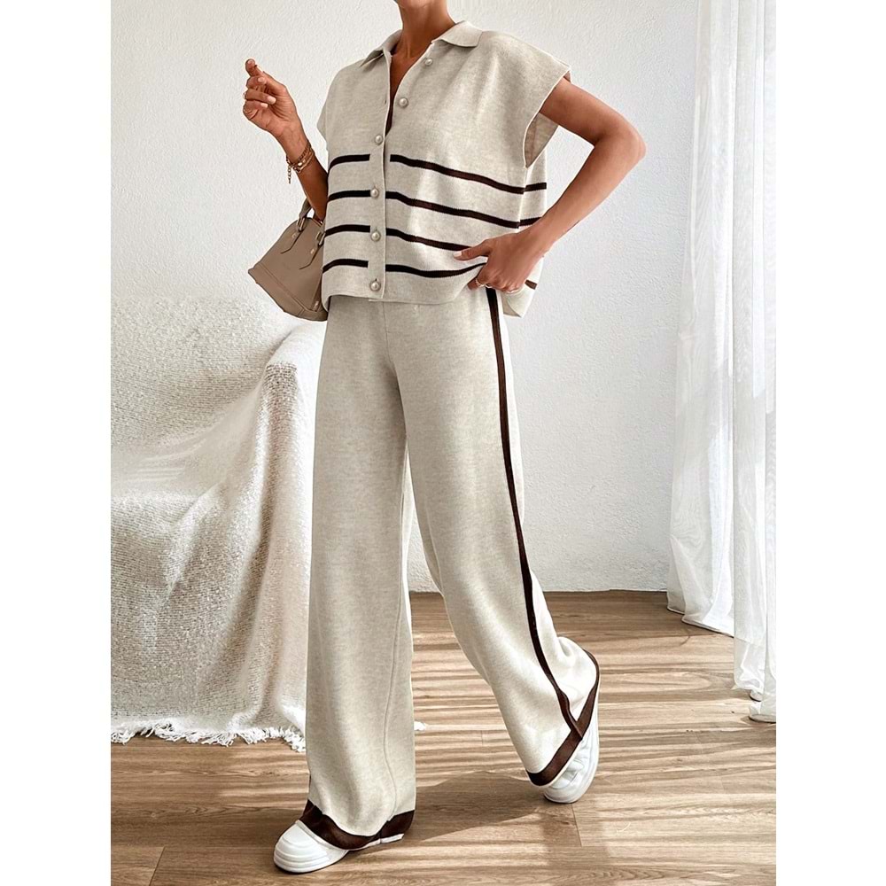 LALO TRİKO YELEKLİ TAKIM - LALO - TRİKO TAKIM - BEJ - L - 20260-BEJ-L