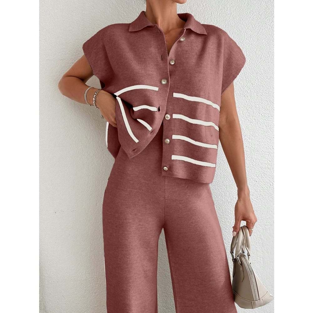 LALO TRİKO YELEKLİ TAKIM - LALO - TRİKO TAKIM - GÜL RENGİ - L - 20260-GÜL RENGİ-L