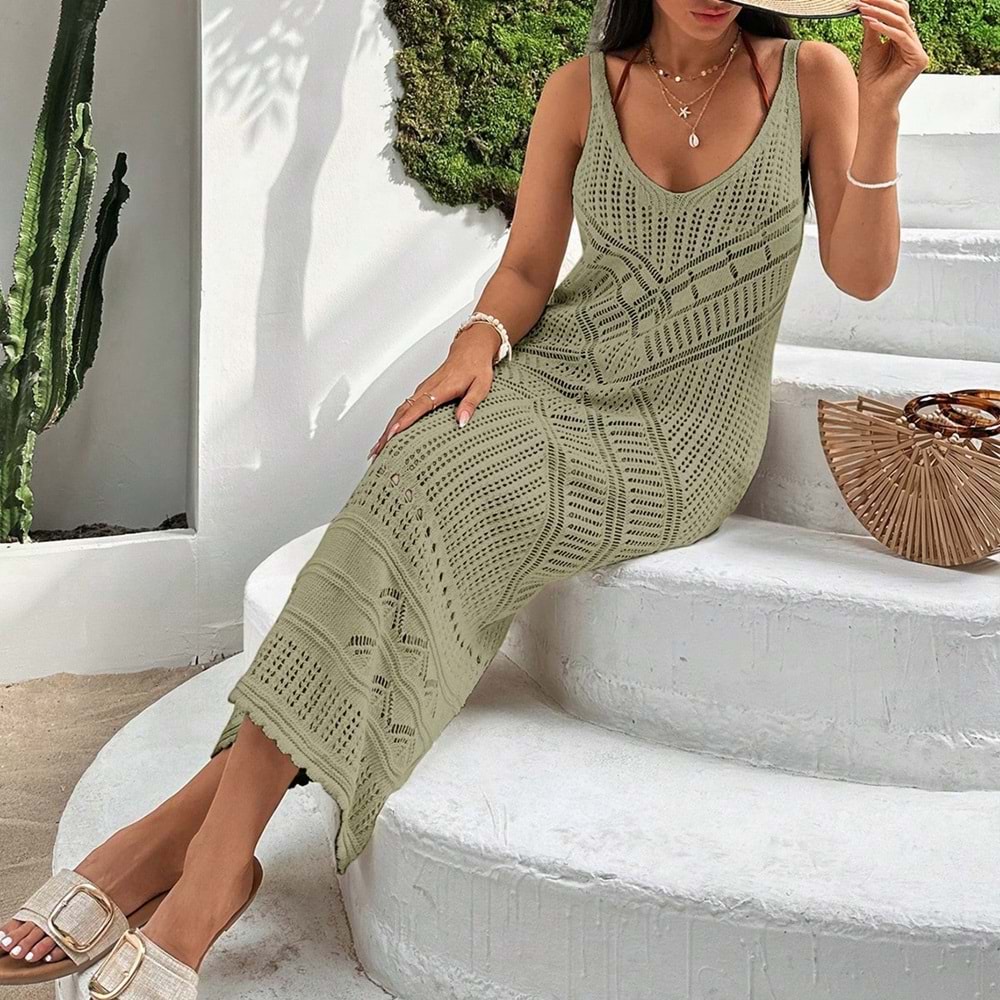 LALO AJURLU PLAJ ELBİSESİ - LALO - AJURLU PILAJ ELBİSESİ - ZEYTİN YEŞİLİ - L - 20262-ZEYTİN YEŞİLİ-L