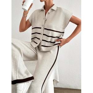 LALO TRİKO YELEKLİ TAKIM - LALO - TRİKO TAKIM - BEJ - L - 20260-BEJ-L