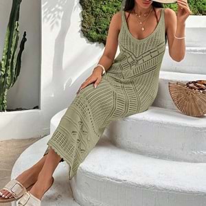 LALO AJURLU PLAJ ELBİSESİ - LALO - AJURLU PILAJ ELBİSESİ - ZEYTİN YEŞİLİ - L - 20262-ZEYTİN YEŞİLİ-L