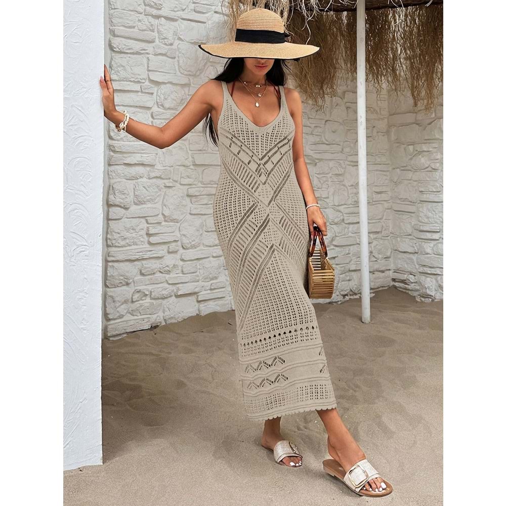 LALO AJURLU PLAJ ELBİSESİ - LALO - AJURLU PILAJ ELBİSESİ - MOKKA KAHVESİ - L - 20262-MOKKA KAHVESİ-L